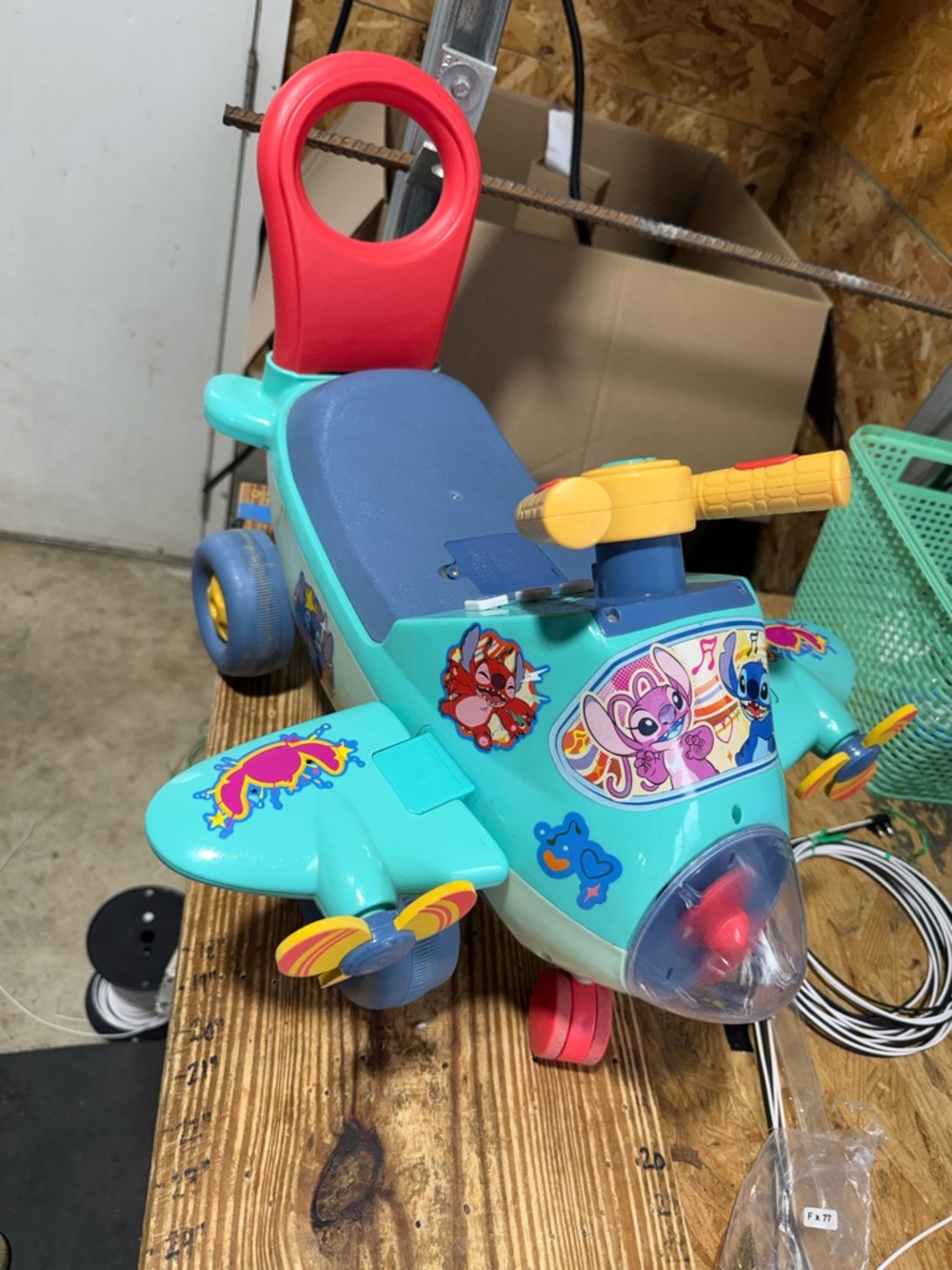 Kids Ride-On Airplane Toy - Teal and Red